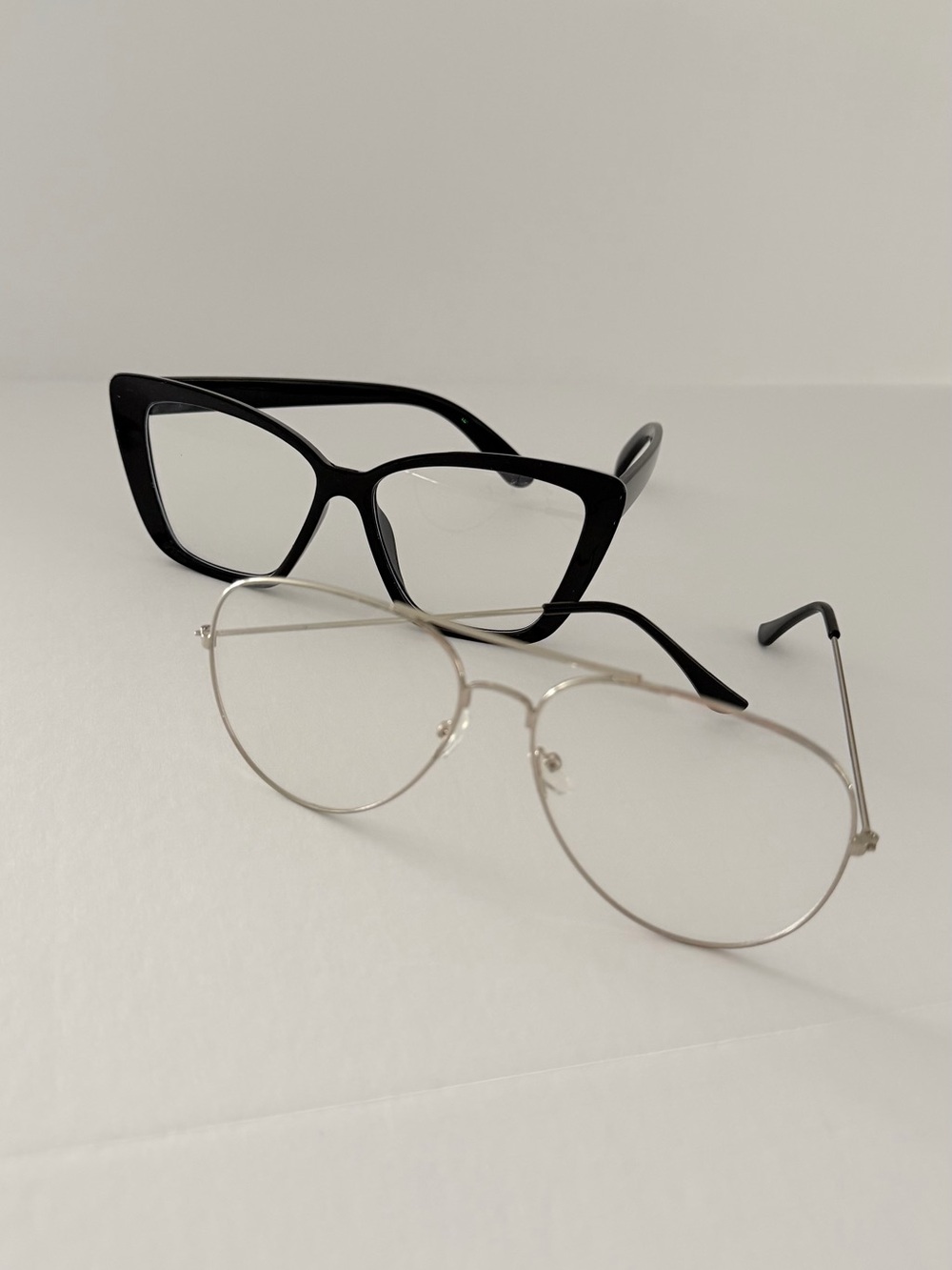 Black Cat-Eye and Silver Aviator Women's Eyewear Set